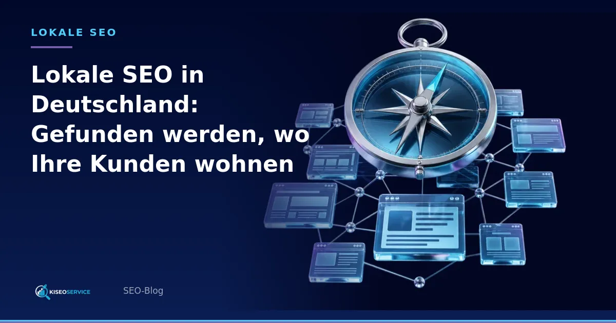 Lokale SEO in Deutschland: Gefunden werden, wo Ihre Kunden wohnen – Titelgrafik mit Kompass und vernetzten Webseiten.